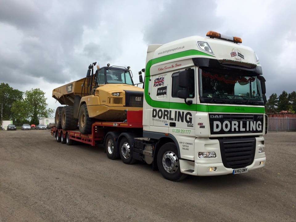 Volvo dump truck on one of our low loader trailers